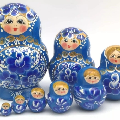 10-er Matroschka bauchig, blau, 14,5 cm, neu, DZ 59