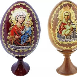 2 Holzeier Mutter Gottes auf Ständer, je 10,8 cm, Handarbeit