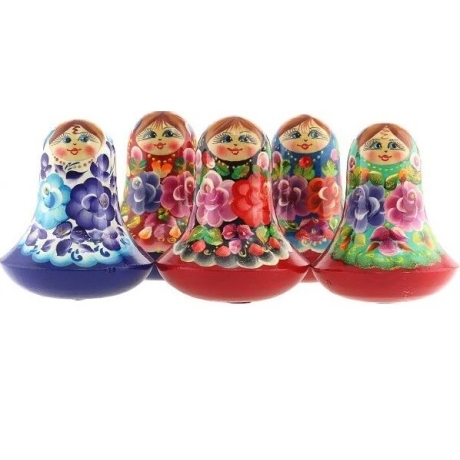 Stehaufpuppe Holz Blumen mit Glöckchen, 10 cm, bunt