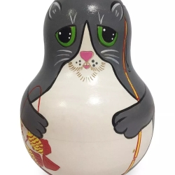 Stehaufpuppe Kater, schwarz-weiss, Holz,10 cm, neu