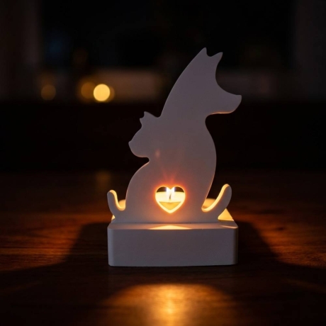 Hund & Katze Teelichthalter aus Gips | Wechselmotiv, handgemacht