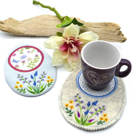 ITH Mug Rug Stickdatei Eiform Blumen