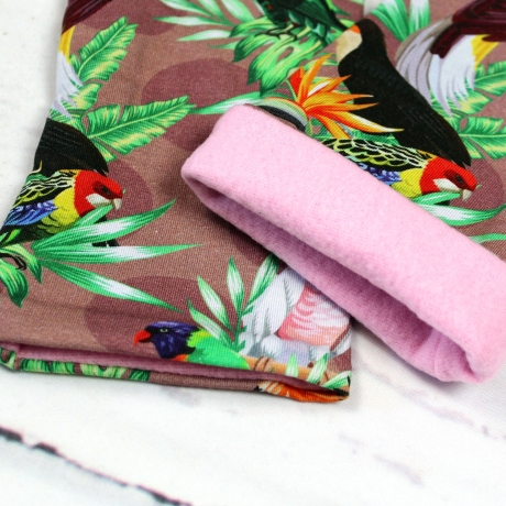 Armstulpen Damen Stoff – buntes Vogelmotiv, warmes Accessoire