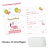10 Einladungskarten Flamingo GLITZER inkl. 10 transp Briefumschl.