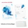 10 Einladungskarten Delfine blau GLITZER inkl. 10 Briefumschlägen