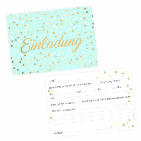 10 Einladungskarten Mint mit Goldlack + 10 transp. Briefumschl.