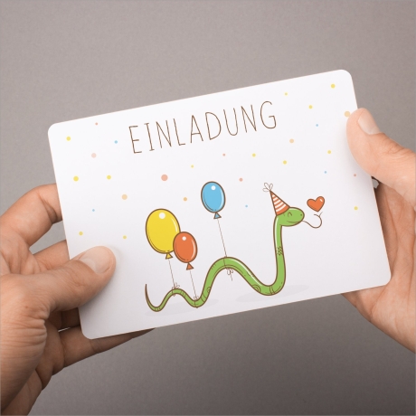 10 Einladungskarten Happy Snake + 10 transparente Briefumschläge