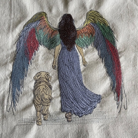 Engel 02 mit Hund - 15.46 x 15.54 cm