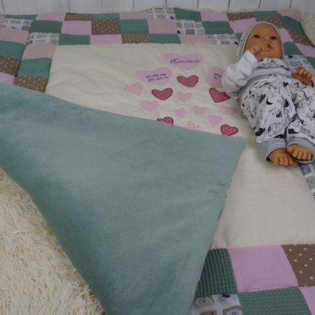 Krabbeldecke Elefant, Patchwork, Kuscheldecke, Tagesdecke,
