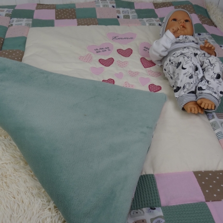 Krabbeldecke Elefant, Patchwork, Kuscheldecke, Tagesdecke,