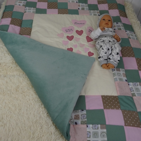Krabbeldecke Elefant, Patchwork, Kuscheldecke, Tagesdecke,