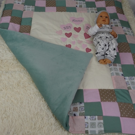 Krabbeldecke Elefant, Patchwork, Kuscheldecke, Tagesdecke,