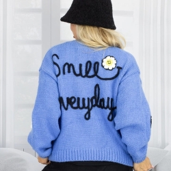 Smile Strick Jacke Cardigan in Blau Blume Einheitsgröße (S - 2XL)