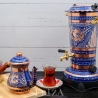 Handbemalter türk. elektr. Samovar, neu, rund, 2,5 Liter, blau