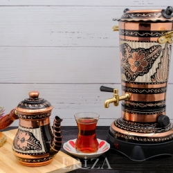 Handbemalter türk. elektr.Samovar, neu, rund, 2,5 Liter, schwarz