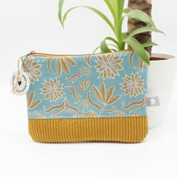 Kleine Etui Tasche Blumen Senfgelb Türkis Handmade Unikat
