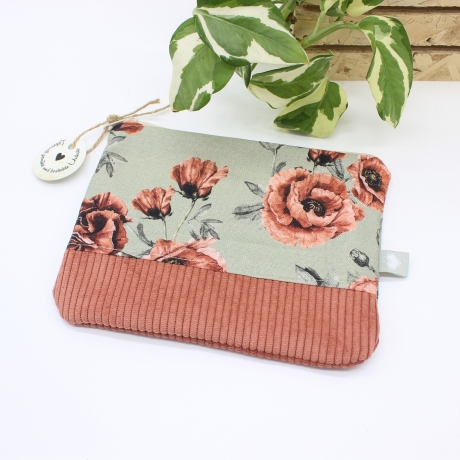 Kleine Tasche Reisepasshülle Blumen Khaki Etui Täschchen