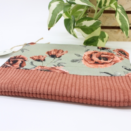 Kleine Tasche Reisepasshülle Blumen Khaki Etui Täschchen