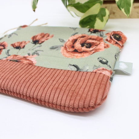 Kleine Tasche Reisepasshülle Blumen Khaki Etui Täschchen