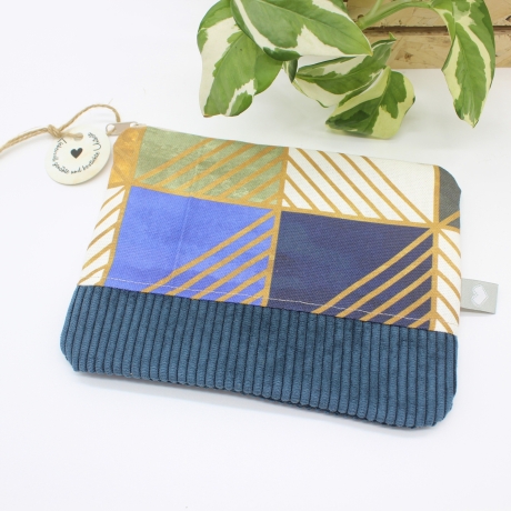 Etui Täschchen Reisepasshülle kleine Tasche Blau gemustert