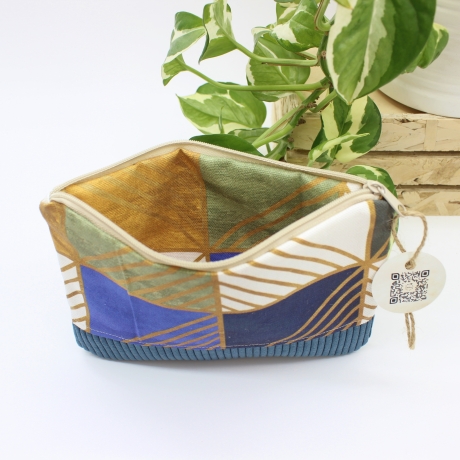 Etui Täschchen Reisepasshülle kleine Tasche Blau gemustert