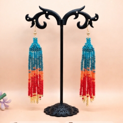 Handgemachte Perlen Fransenohrringe Teal, Candy red 7 cm