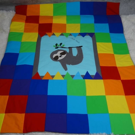 Krabbeldecke Faultier,Patchwork, Kuscheldecke, Tagesdecke,