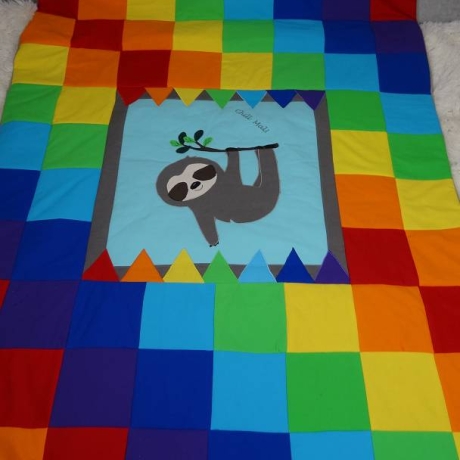 Krabbeldecke Faultier,Patchwork, Kuscheldecke, Tagesdecke,