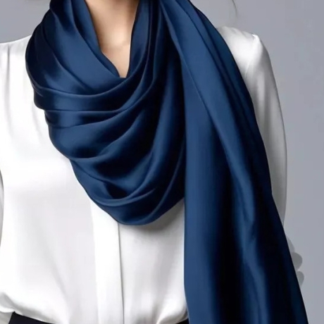 Damen-Designer-Seidenschal, 180x90 cm, neu, dunkelblau
