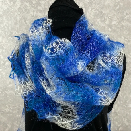 Original Orenburg-Schal, blau-weiss, 70x175 cm, neu, Unikat