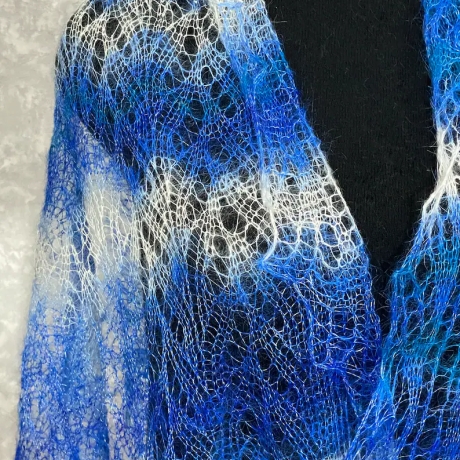 Original Orenburg-Schal, blau-weiss, 70x175 cm, neu, Unikat