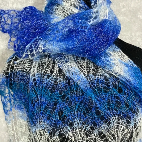 Original Orenburg-Schal, blau-weiss, 70x175 cm, neu, Unikat