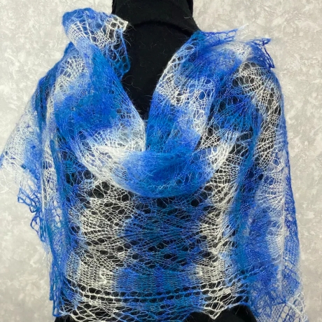 Original Orenburg-Schal, blau-weiss, 70x175 cm, neu, Unikat