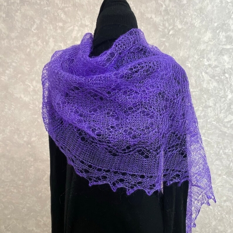 Original Orenburg-Schal, violett-blau, 90x190 cm, neu, Unikat