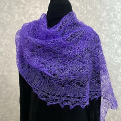 Original Orenburg-Schal, violett-blau, 90x190 cm, neu, Unikat