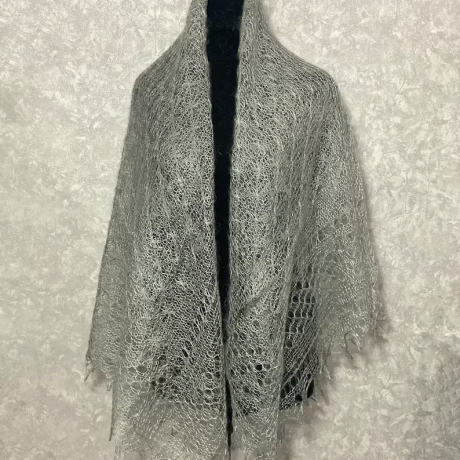 Original Orenburg-Schal, weiss-grau, 135x135 cm, neu, Unikat