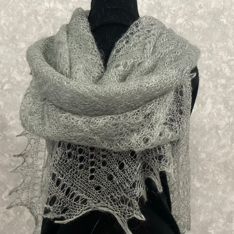 Original Orenburg-Schal, weiss-grau, 135x135 cm, neu, Unikat