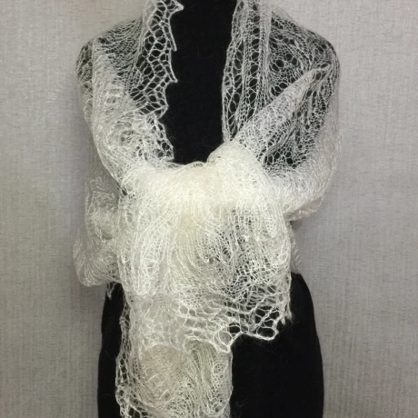 Original Orenburg-Schal, weiss, 170 x 75 cm, neu, Unikat