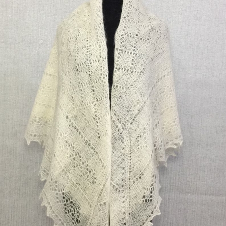 Original Orenburg-Schal, elfenbein, 120x120 cm, neu, Unikat