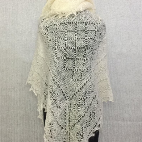 Original Orenburg-Schal, elfenbein, 120x120 cm, neu, Unikat