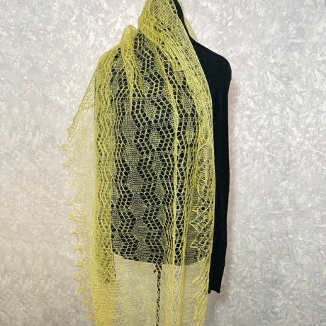 Original Orenburg-Schal, gelb, 90 x 200 cm, neu, Unikat