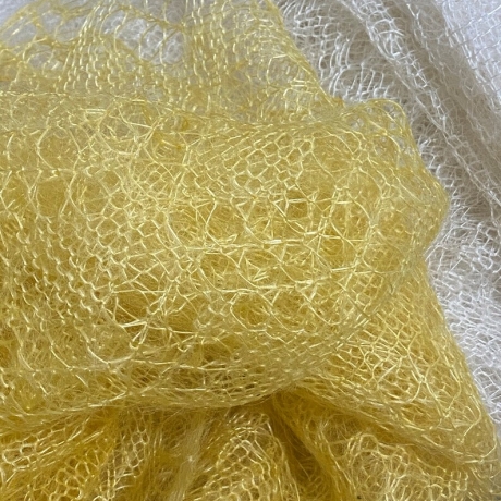 Original Orenburg-Schal, gelb, 90 x 200 cm, neu, Unikat