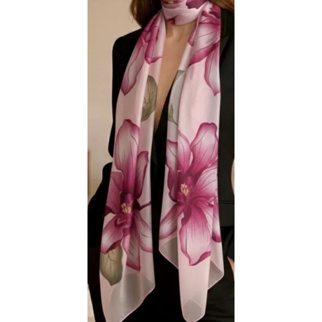 Damen Seidentuch Motiv Blumen, rosa-weiss.180x90 cm