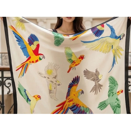 Damen Seidentuch Motiv Papagei, bunt, 180x90 cm, neu