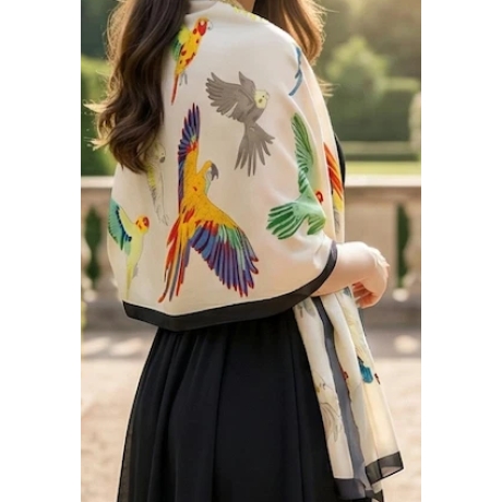 Damen Seidentuch Motiv Papagei, bunt, 180x90 cm, neu