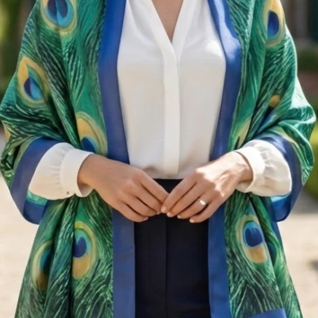 Damen Seidentuch Motiv Pfauenauge, bunt, 180x90 cm, neu