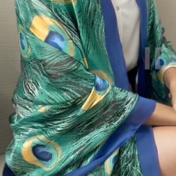 Damen Seidentuch Motiv Pfauenauge, bunt, 180x90 cm, neu