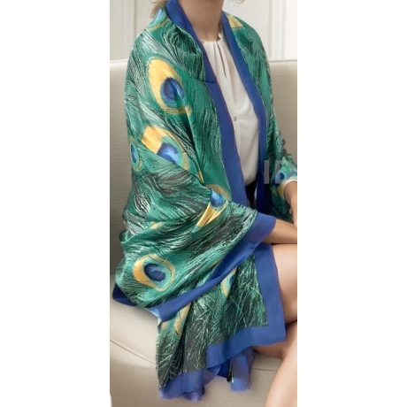 Damen Seidentuch Motiv Pfauenauge, bunt, 180x90 cm, neu