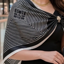 Damen Designertuch Seide, weiss-schwarz, 90x90, neu