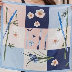 Damen Designertuch Seide, blau-bunt, 90x90, neu